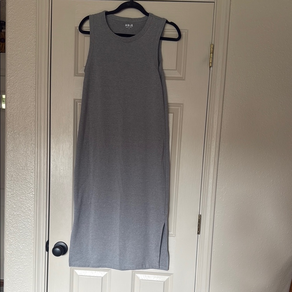 Able Gray Sheath Midi Dress Sleeveless Crew Neck